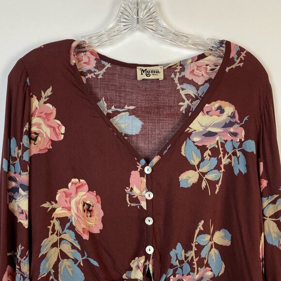 SHOW ME YOUR MUMU TATUM CHOCOLATE AND ROSES DRAPE FLORAL WOMENS TIE TOP SIZE S - Picture 4 of 13